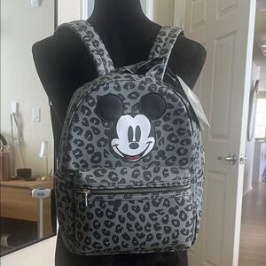 Disney Gray Leopard Print Mickey Mouse Mini Backpack